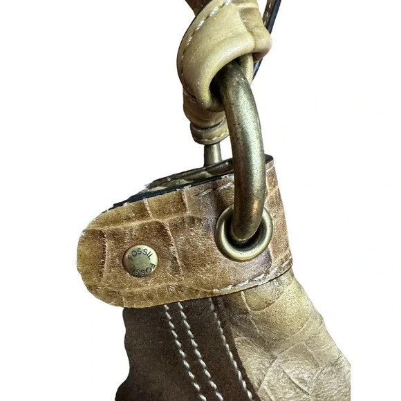 Fossil Women's Brown Leather Suede Croc Embossed Hobo Handbag‎ - Picture 9 of 10